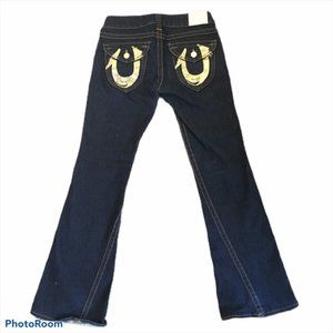 True Religion Joey Gold Foil Dark Wash Flare Jeans